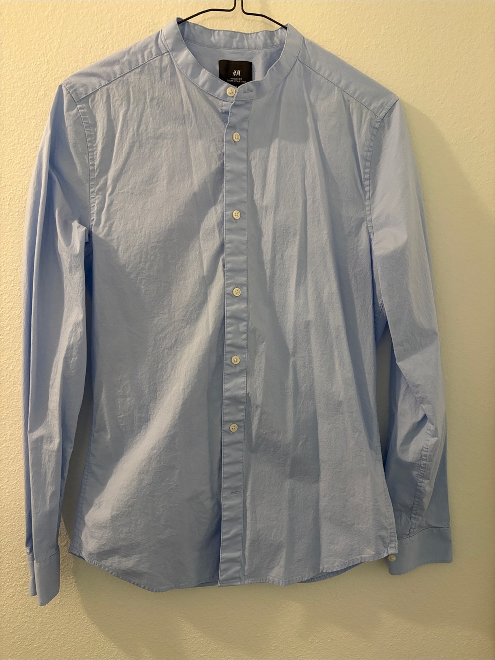 H&M Blue Band-Collar Dress Shirt
